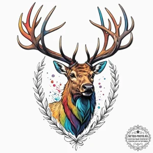 Elk, concept art for tattoo, vibrant colors,... - эскиз тату (№1752191317_0, 10.07.2025 23:48) — tattoo-photo.ru