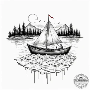 A paper boat sailing on a river of ink, conce... - эскиз тату (№1752192157_0, 11.07.2025 00:02) — tattoo-photo.ru