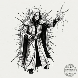 42. trash polka style portrait of emperor pal... - эскиз тату (№1752192574_0, 11.07.2025 00:09) — tattoo-photo.ru