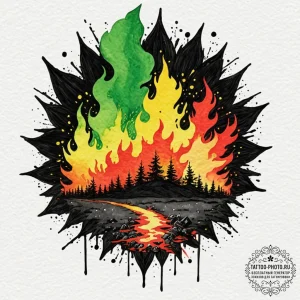 A watercolor tattoo of the wildfire explosion... - эскиз тату (№1752194246_0, 11.07.2025 00:37) — tattoo-photo.ru