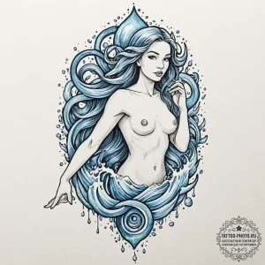 Tattoo sketch aquarius's water-bearer, with t... - эскиз тату (№1752195165_0, 11.07.2025 00:52) — tattoo-photo.ru