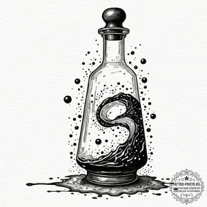 Tattoo design a magic potion bottle with a sw... - эскиз тату (№1752197843_0, 11.07.2025 01:37) — tattoo-photo.ru