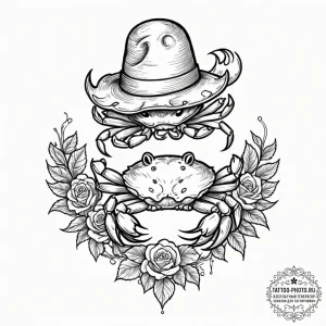Tattoo design a cancer crab wearing a tiny pa... - эскиз тату (№1752199357_0, 11.07.2025 02:02) — tattoo-photo.ru