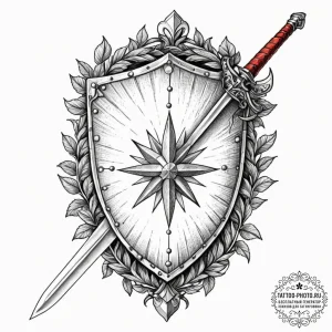 Tattoo design a medieval shield with a single... - эскиз тату (№1752199693_0, 11.07.2025 02:08) — tattoo-photo.ru