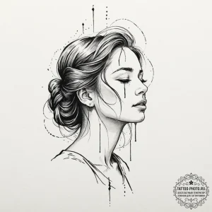 Tattoo sketch a person's face in profile, wit... - эскиз тату (№1752200285_0, 11.07.2025 02:18) — tattoo-photo.ru
