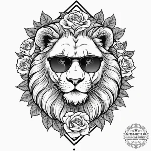 Tattoo sketch a leo lion wearing sunglasses,... - эскиз тату (№1752201556_0, 11.07.2025 02:39) — tattoo-photo.ru