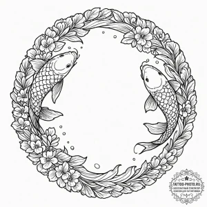 Tattoo design a pair of koi fish swimming in... - эскиз тату (№1752202311_0, 11.07.2025 02:51) — tattoo-photo.ru