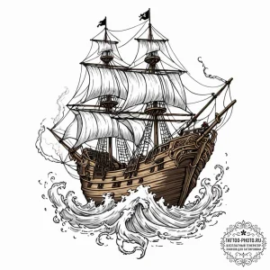Pirate ship fighting a kraken, ink illustrati... - эскиз тату (№1752203998_0, 11.07.2025 03:19) — tattoo-photo.ru
