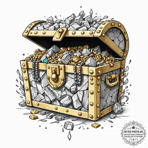 A neo-traditional design of a treasure chest,... - эскиз тату (№1752204082_0, 11.07.2025 03:21) — tattoo-photo.ru