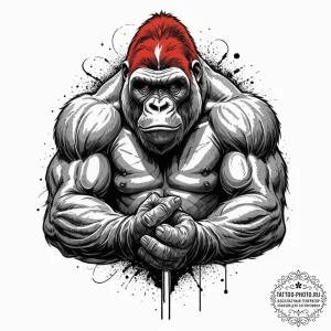 Tattoo sketch a powerful gorilla, hands clenc... - эскиз тату (№1752204417_0, 11.07.2025 03:26) — tattoo-photo.ru