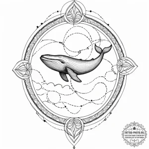 A whale swimming through clouds, artistic tat... - эскиз тату (№1752204668_0, 11.07.2025 03:31) — tattoo-photo.ru