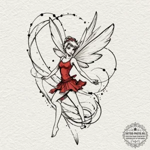 A sketch of tinkerbell, leaving a trail of pi... - эскиз тату (№1752205936_0, 11.07.2025 03:52) — tattoo-photo.ru
