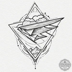 Tattoo sketch a classic paper airplane, its f... - эскиз тату (№1752206186_0, 11.07.2025 03:56) — tattoo-photo.ru