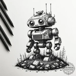 A linework tattoo of the laputa robot from ca... - эскиз тату (№1752206775_0, 11.07.2025 04:06) — tattoo-photo.ru