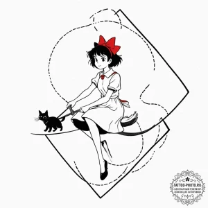 A neo-traditional tattoo of kiki from kiki's... - эскиз тату (№1752207947_0, 11.07.2025 04:25) — tattoo-photo.ru