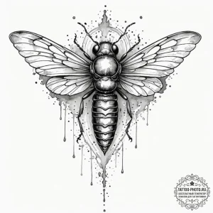 Tattoo sketch a cicada with a body that is a... - эскиз тату (№1752210446_0, 11.07.2025 05:07) — tattoo-photo.ru
