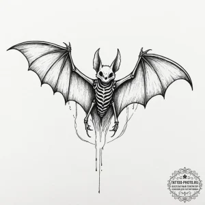 A bat skeleton, tattoo line art, on a clean w... - эскиз тату (№1752211283_0, 11.07.2025 05:21) — tattoo-photo.ru