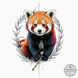 A red panda on a bamboo stalk, concept art fo... - эскиз тату (№1752212040_0, 11.07.2025 05:34) — tattoo-photo.ru