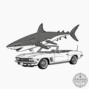 A neo-traditional tattoo of the red shark con... - эскиз тату (№1752213051_0, 11.07.2025 05:50) — tattoo-photo.ru