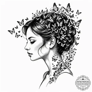 Tattoo design a woman's silhouette made of co... - эскиз тату (№1752213807_0, 11.07.2025 06:03) — tattoo-photo.ru