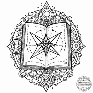 Grimoire (spellbook) with arcane symbols, con... - эскиз тату (№1752214912_0, 11.07.2025 06:21) — tattoo-photo.ru