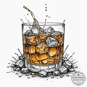 A glass of whiskey on the rocks, with condens... - эскиз тату (№1752216430_0, 11.07.2025 06:47) — tattoo-photo.ru