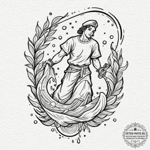 Tattoo sketch aquarius's water-bearer, pourin... - эскиз тату (№1752217349_0, 11.07.2025 07:02) — tattoo-photo.ru