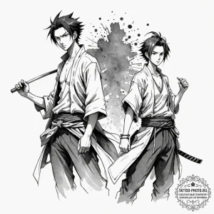 A watercolor sketch of the main characters fr... - эскиз тату (№1752218605_0, 11.07.2025 07:23) — tattoo-photo.ru