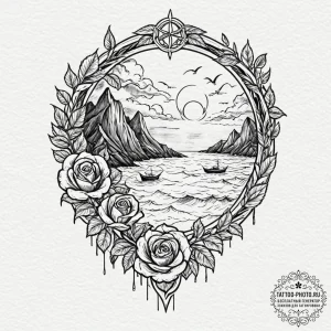 The view from inside a cave looking out at a... - эскиз тату (№1752219027_0, 11.07.2025 07:30) — tattoo-photo.ru
