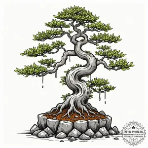 Tattoo design a bonsai tree, its roots intric... - эскиз тату (№1752219111_0, 11.07.2025 07:31) — tattoo-photo.ru