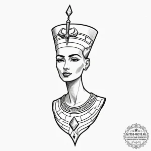 Nefertiti, artistic tattoo sketch, muted colo... - эскиз тату (№1752219646_0, 11.07.2025 07:40) — tattoo-photo.ru
