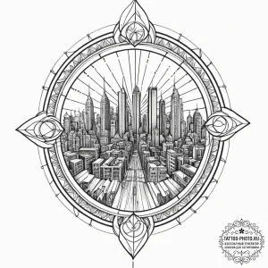 A window looking out onto a cyberpunk city, i... - эскиз тату (№1752223082_0, 11.07.2025 08:38) — tattoo-photo.ru