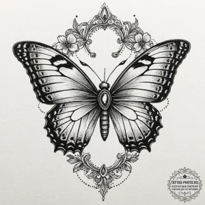 Tattoo design a butterfly with one wing as a... - эскиз тату (№1752223165_0, 11.07.2025 08:39) — tattoo-photo.ru