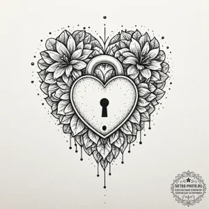 Tattoo design a half-heart lock on one, and a... - эскиз тату (№1752223750_0, 11.07.2025 08:49) — tattoo-photo.ru
