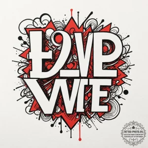 Love, tattoo sketch design, black and red ink... - эскиз тату (№1752224086_0, 11.07.2025 08:54) — tattoo-photo.ru