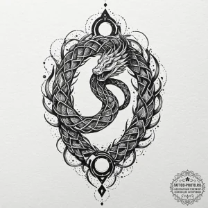 Tattoo design an uroboros serpent, its scales... - эскиз тату (№1752224669_0, 11.07.2025 09:04) — tattoo-photo.ru