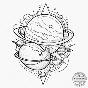 Tattoo sketch a single, massive planet, its s... - эскиз тату (№1752225430_0, 11.07.2025 09:17) — tattoo-photo.ru