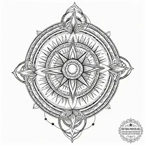 Tattoo design: a geometric mandala incorporat... - эскиз тату (№1752225600_0, 11.07.2025 09:20) — tattoo-photo.ru