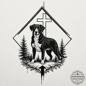 Tattoo design a loyal dog's silhouette guardi... - эскиз тату (№1752226440_0, 11.07.2025 09:34) — tattoo-photo.ru