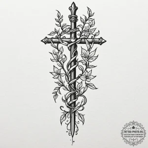 Tattoo design a vine climbing up a sword, a s... - эскиз тату (№1752228538_0, 11.07.2025 10:08) — tattoo-photo.ru