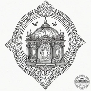 Tattoo design a small, ornate birdcage with i... - эскиз тату (№1752228706_0, 11.07.2025 10:11) — tattoo-photo.ru