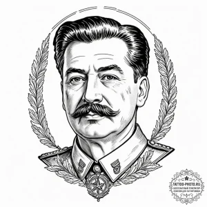 Stalin, ink illustration for tattoo, black ou... - эскиз тату (№1752231388_0, 11.07.2025 10:56) — tattoo-photo.ru