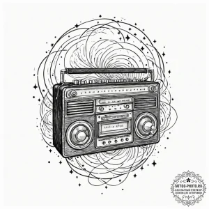 A vintage radio broadcasting sound waves and... - эскиз тату (№1752232815_0, 11.07.2025 11:20) — tattoo-photo.ru