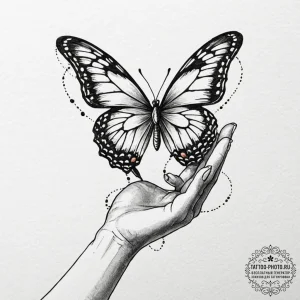 Tattoo design a butterfly landing on a human... - эскиз тату (№1752233128_0, 11.07.2025 11:25) — tattoo-photo.ru