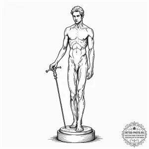 A street performer disguised as a silver stat... - эскиз тату (№1752233285_0, 11.07.2025 11:28) — tattoo-photo.ru