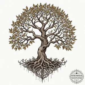 Tattoo design a strong, rooted tree, symboliz... - эскиз тату (№1752235089_0, 11.07.2025 11:58) — tattoo-photo.ru