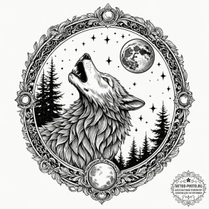 A sketch of a werewolf howling at the full mo... - эскиз тату (№1752241219_0, 11.07.2025 13:40) — tattoo-photo.ru