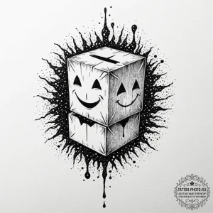 Jack-in-the-box, ink illustration for tattoo,... - эскиз тату (№1752241894_0, 11.07.2025 13:51) — tattoo-photo.ru