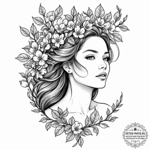 A neo-traditional tattoo of alkonost, the bir... - эскиз тату (№1752243176_0, 11.07.2025 14:12) — tattoo-photo.ru