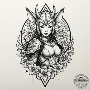 Chicano style tattoo of a female mandalorian... - эскиз тату (№1752244457_0, 11.07.2025 14:34) — tattoo-photo.ru